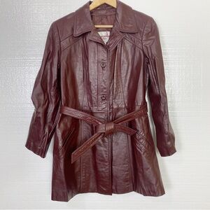 Classic Directions Leather Chestnut Button Front Fully Lined Leather Jacket Sz12